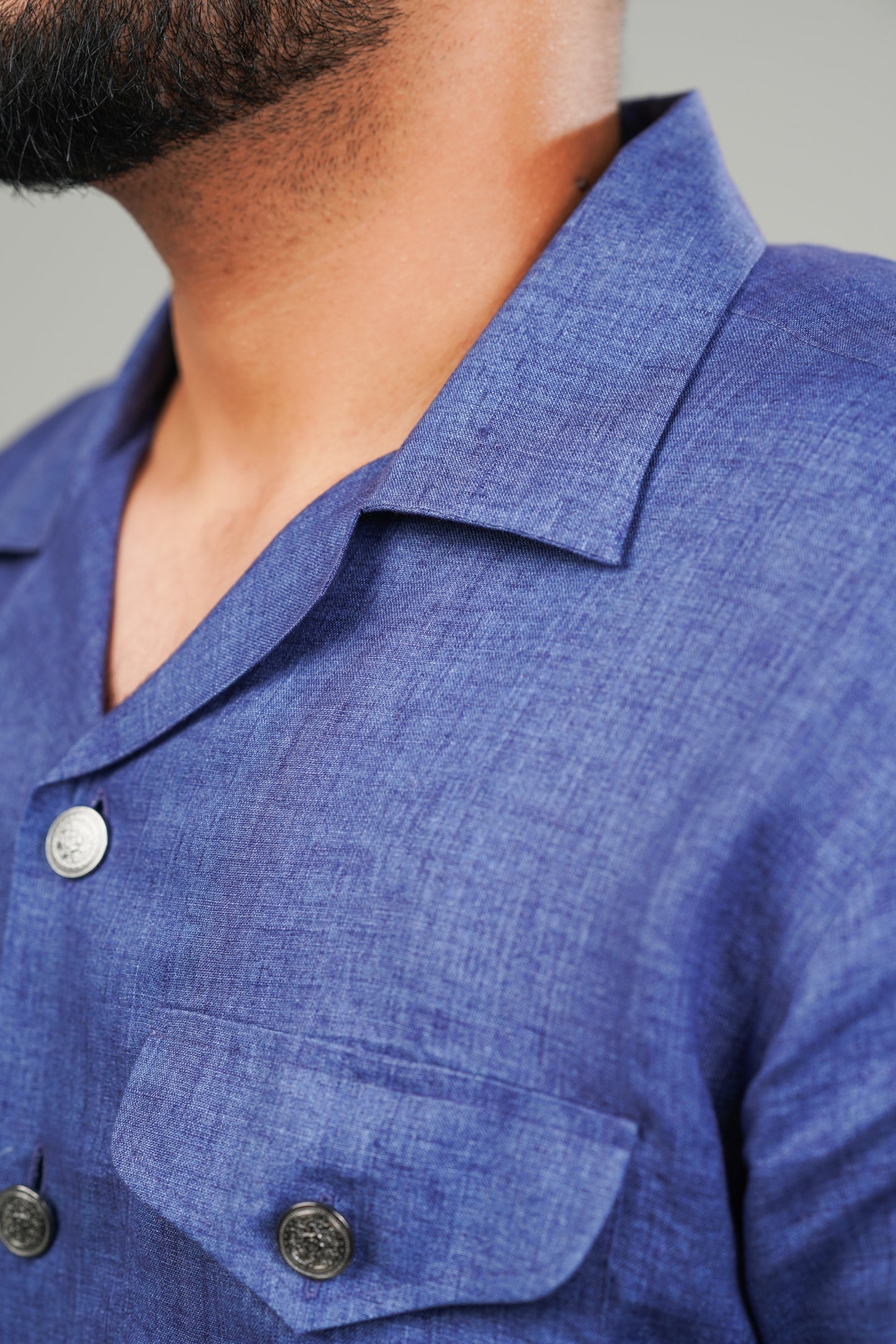 Hand-Dyed Indigo Blue Cuban Collar Shirt (Sustainable)
