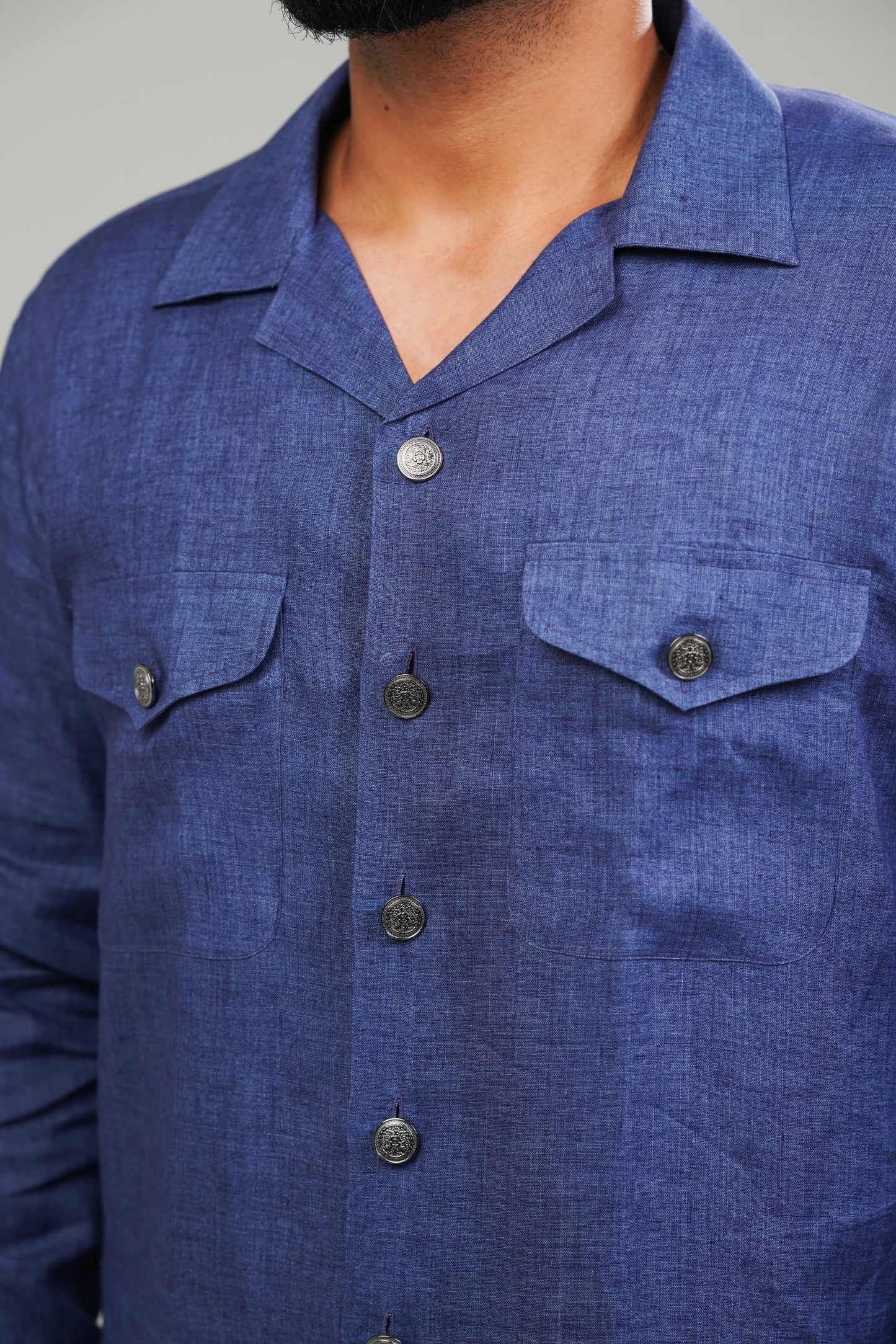 Hand-Dyed Indigo Blue Cuban Collar Shirt (Sustainable)