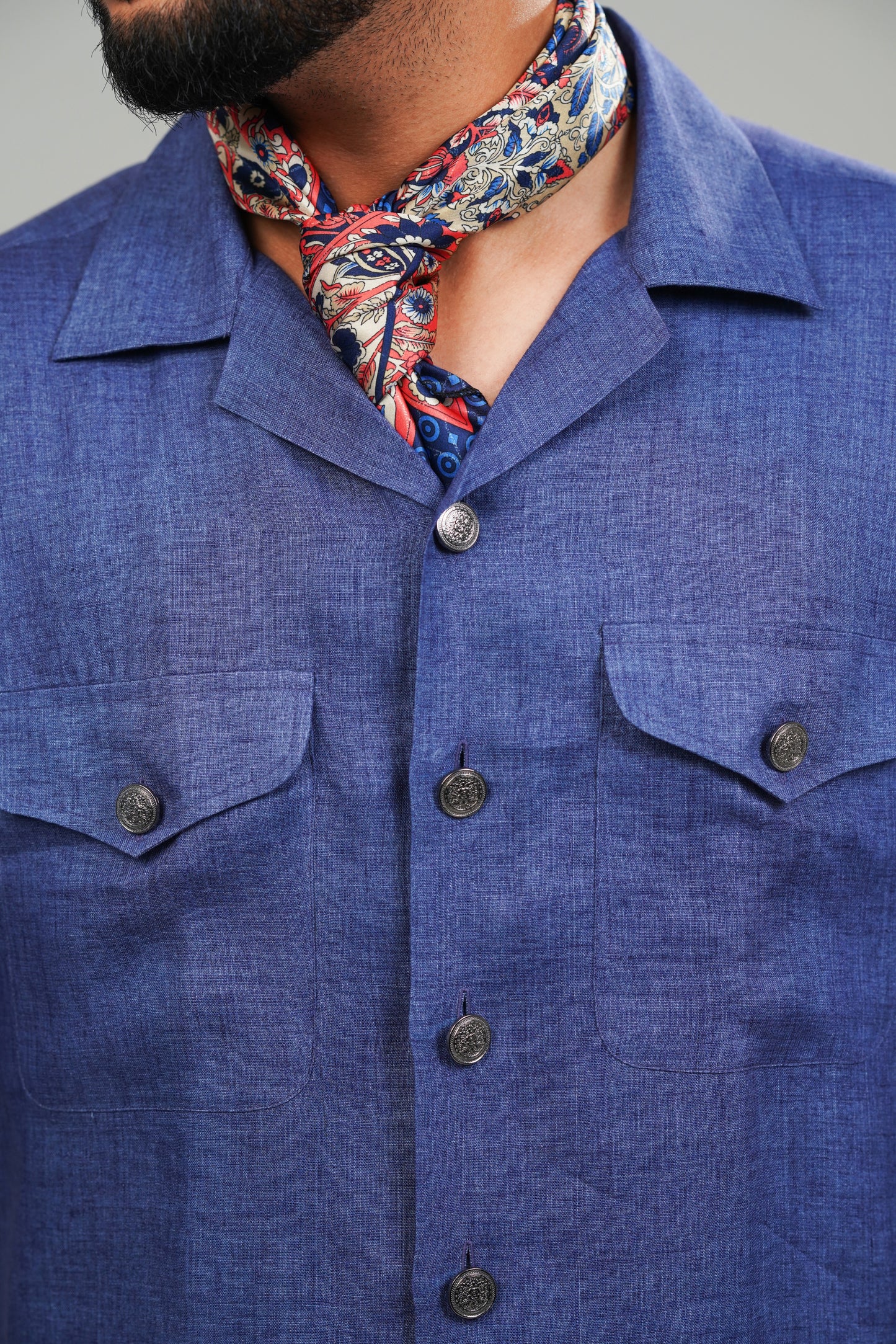 Hand-Dyed Indigo Blue Cuban Collar Shirt (Sustainable)