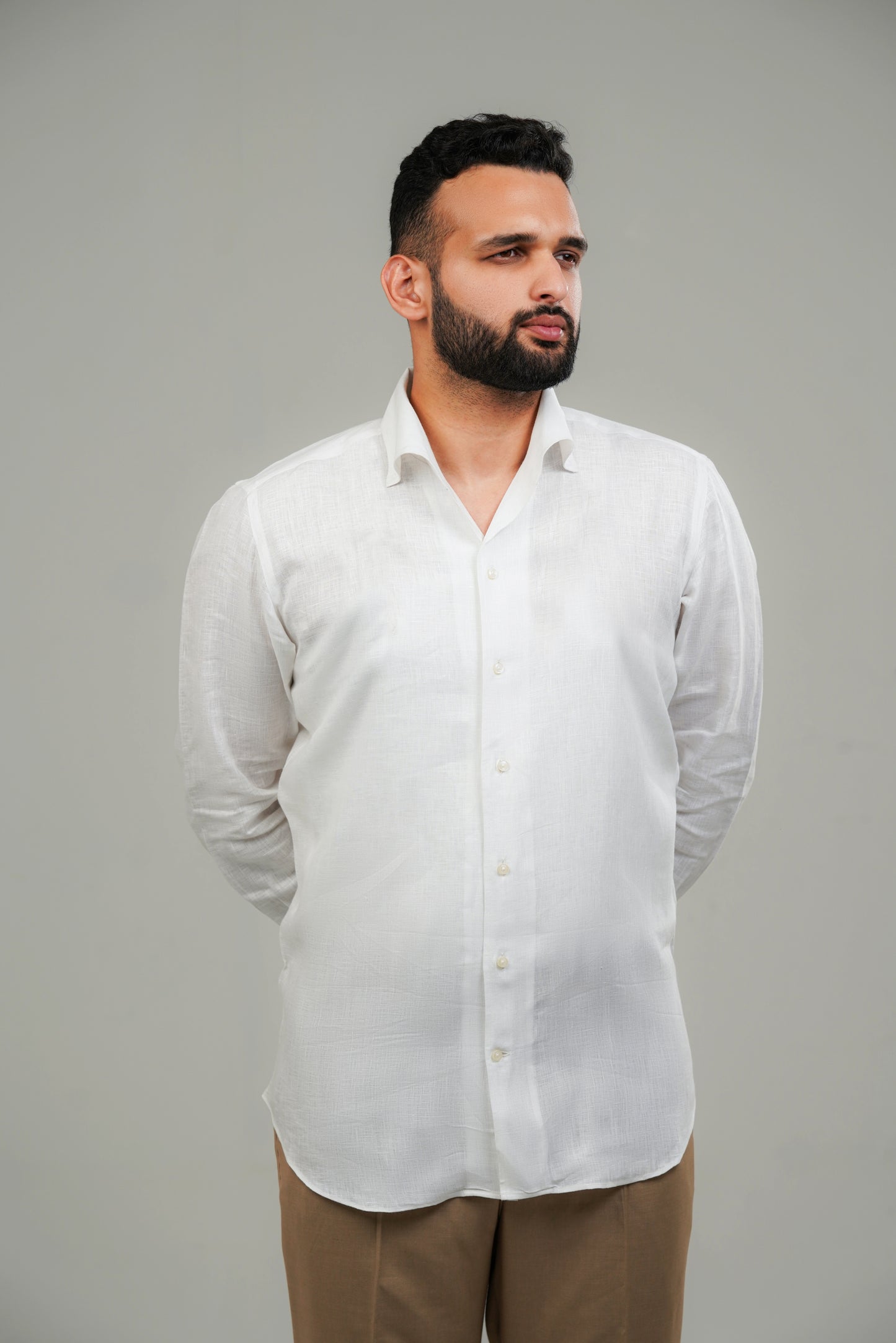 White One Piece Collar Linen Shirt