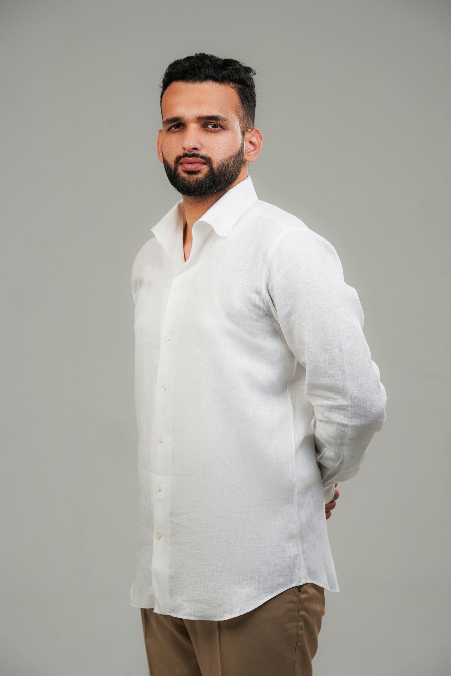 White One Piece Collar Linen Shirt