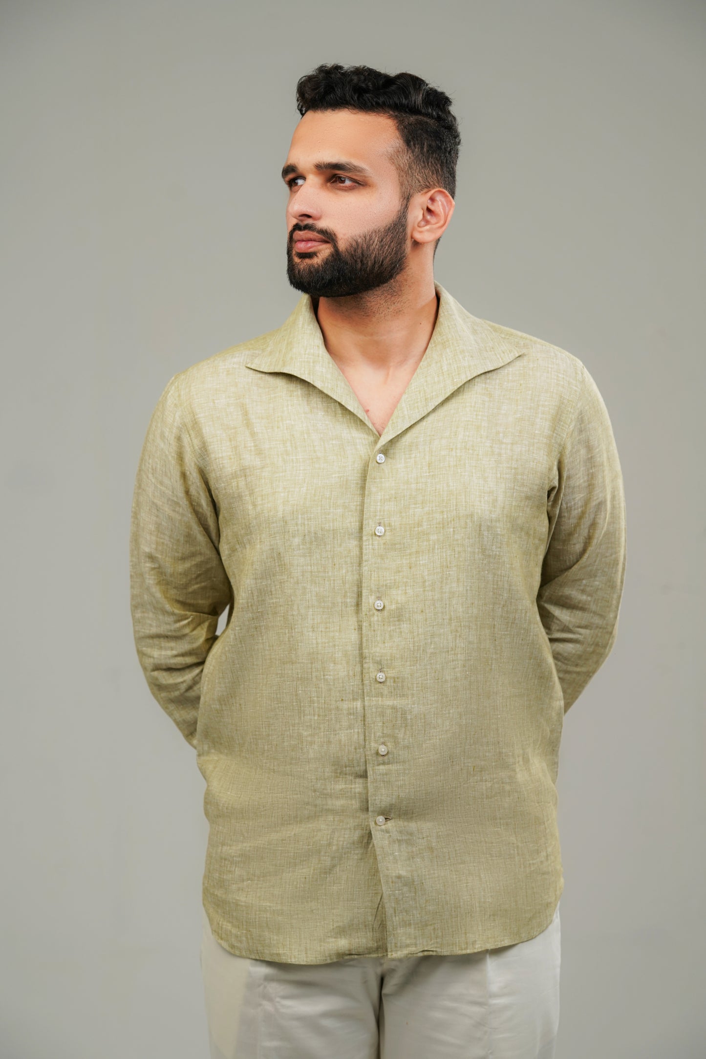 Sage Green One Piece Collar Linen Shirt