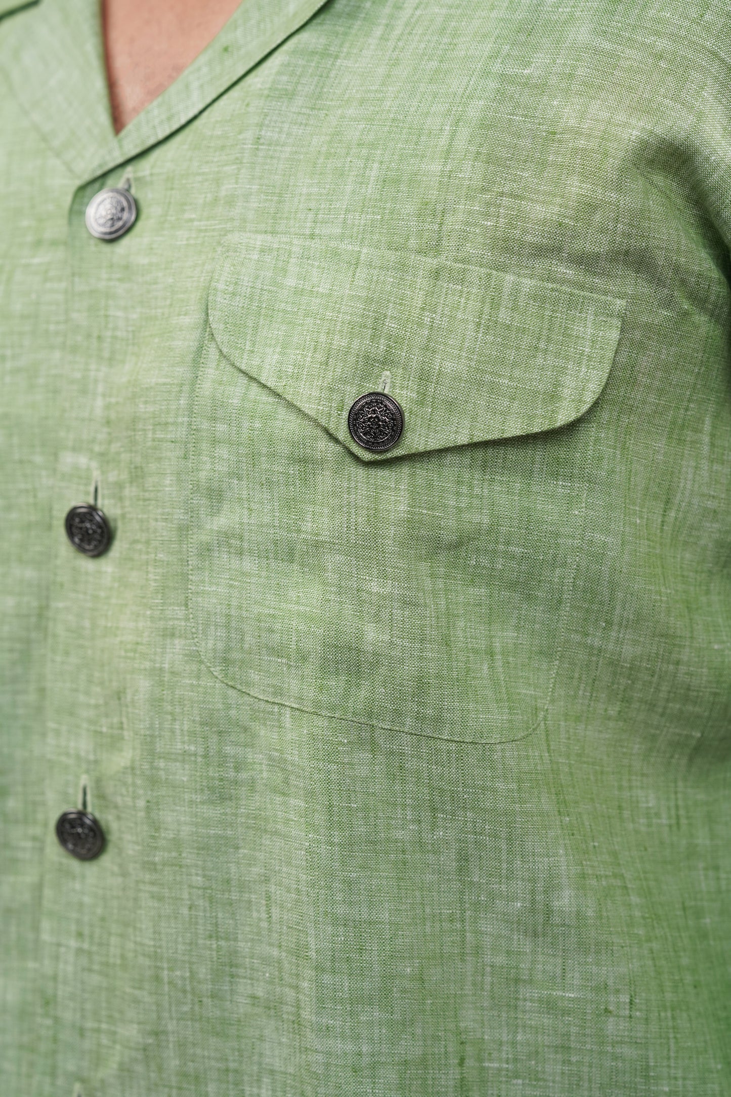 Pistachio Green Cuban Collar Linen Shirt