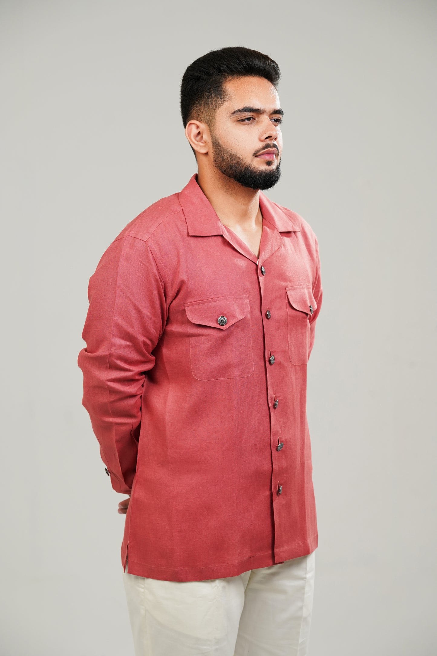 Dusty Red Cuban Collar Linen Shirt