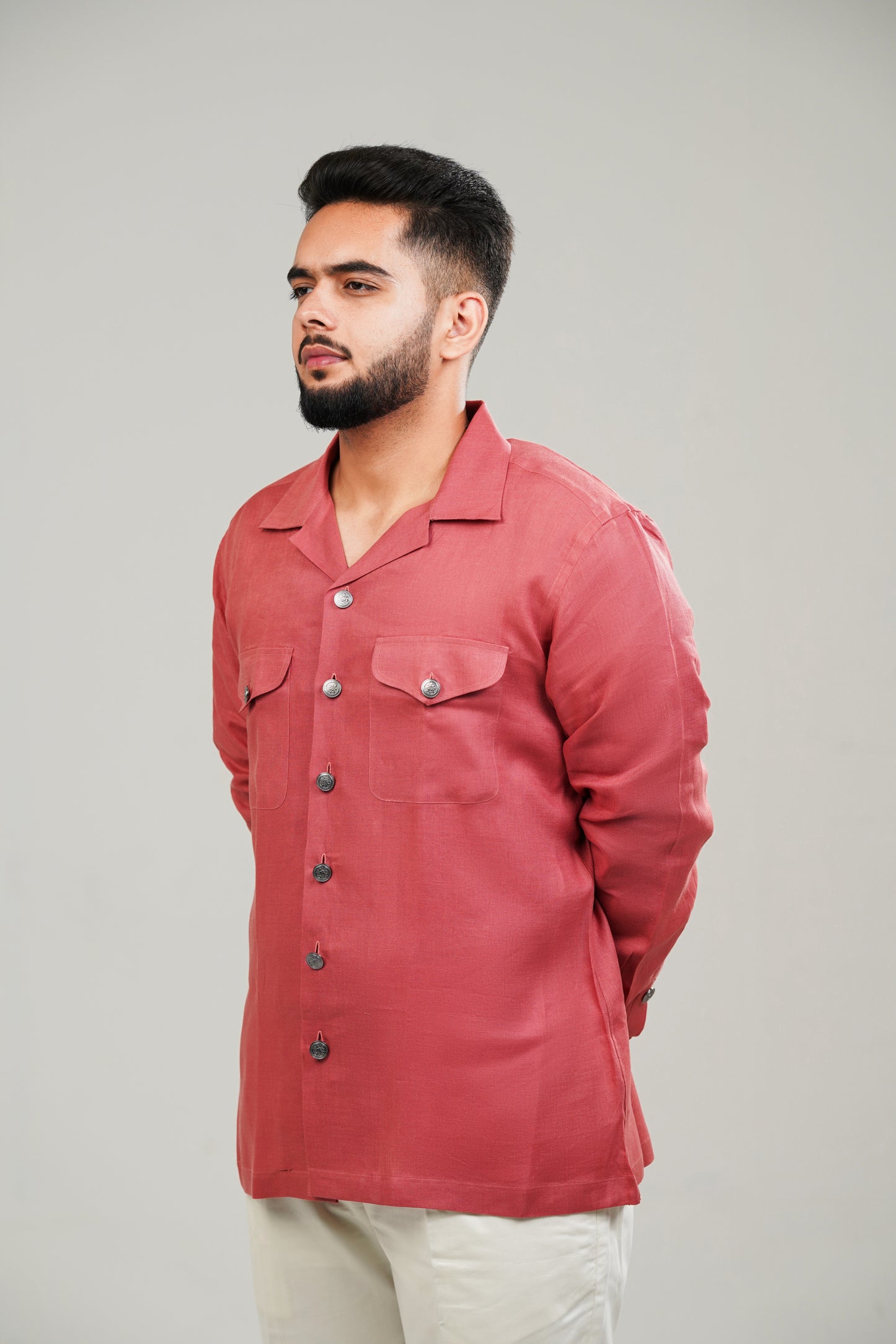 Dusty Red Cuban Collar Linen Shirt