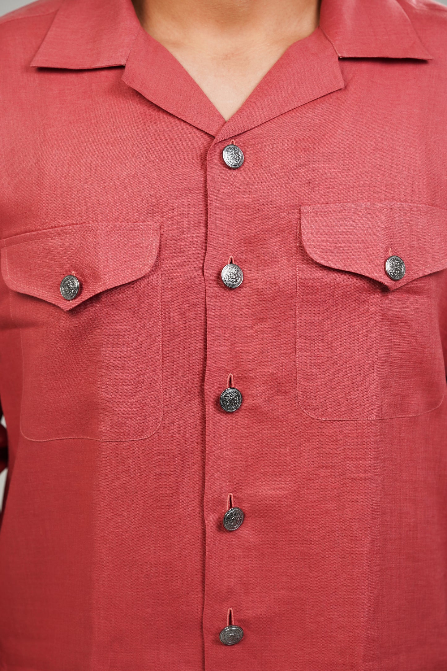 Dusty Red Cuban Collar Linen Shirt