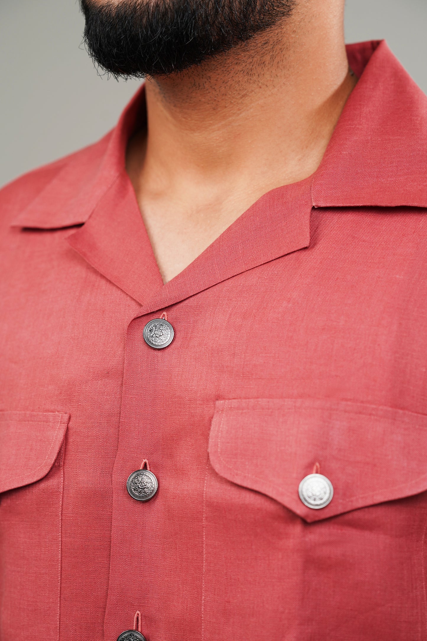Dusty Red Cuban Collar Linen Shirt