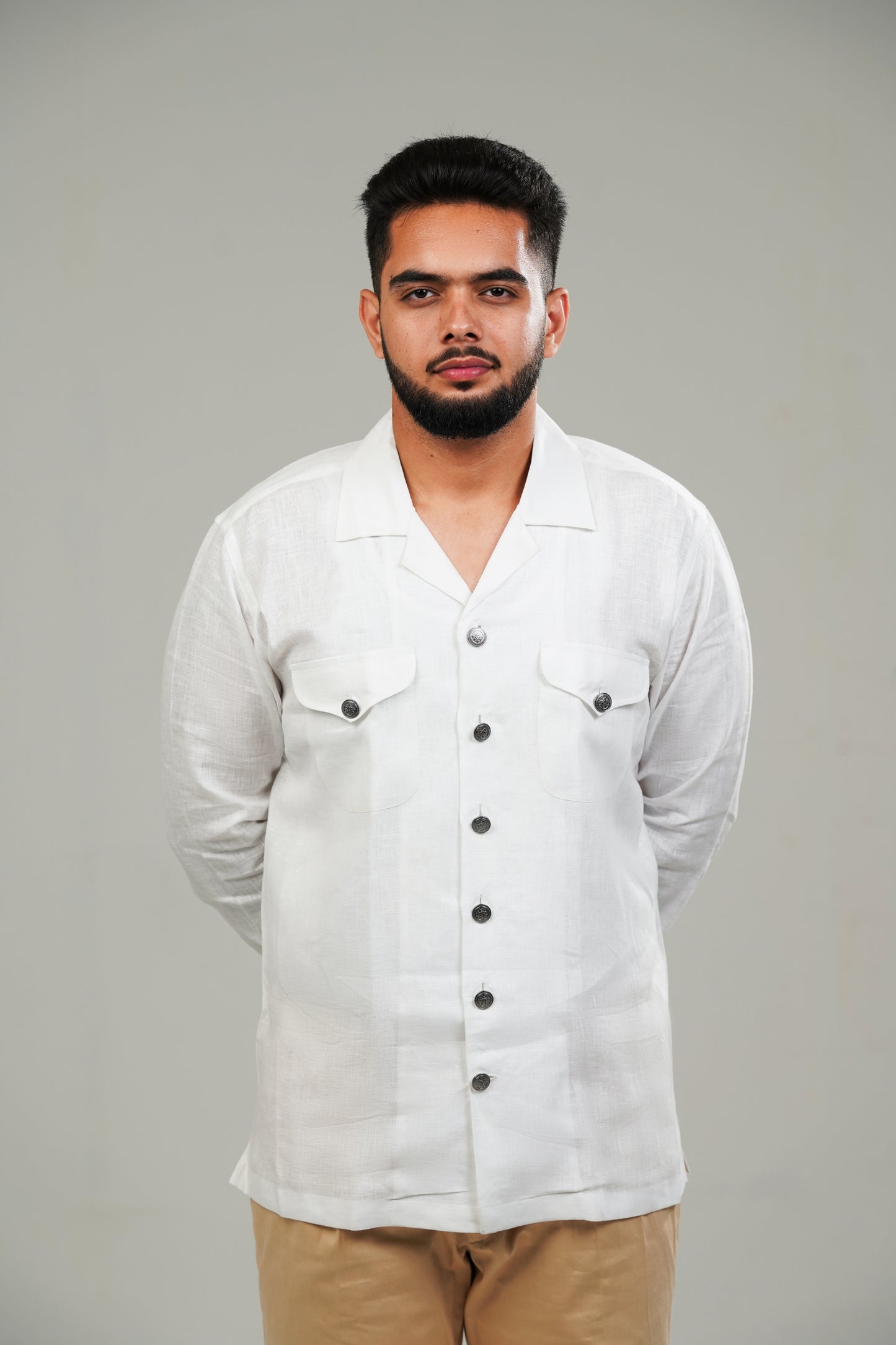White Cuban Collar linen Shirt