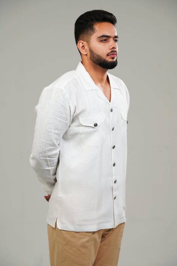 White Cuban Collar linen Shirt