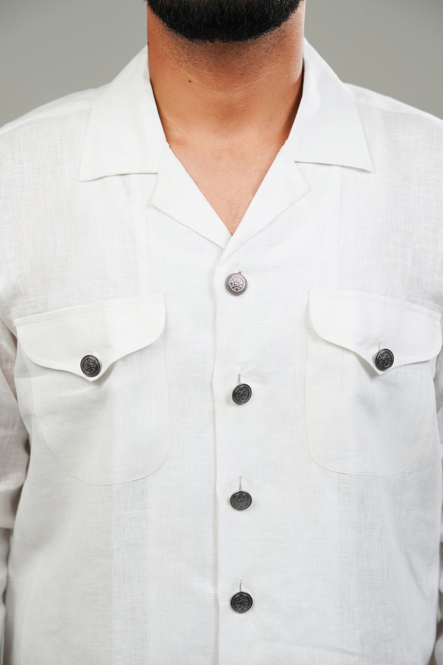 White Cuban Collar linen Shirt